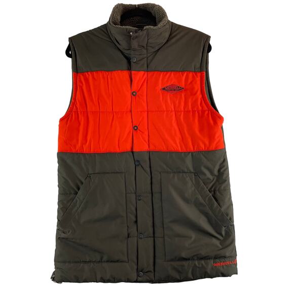 Merrell Opti-Warm Mens Quilted Puffer Vest Jacket Large Brown/Orange Poly EUC - Picture 1 of 7